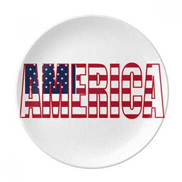 Imagem de Placa de nome da bandeira dos EUA decorativa de porcelana salver louça de jantar