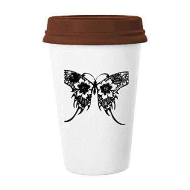 Imagem de Caneca de cerâmica com borboleta de estilo chinês com asas florais, copo de café bebendo vidro de cerâmica