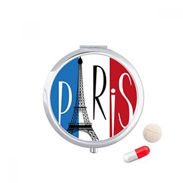 Imagem de Porta-comprimidos com bandeira nacional da França da Torre Eiffel de Paris, caixa de armazenamento de remédios