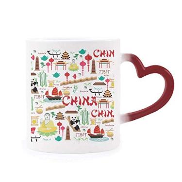 Imagem de Caneca chinesa de bambu panda sensível ao calor vermelha muda de cor