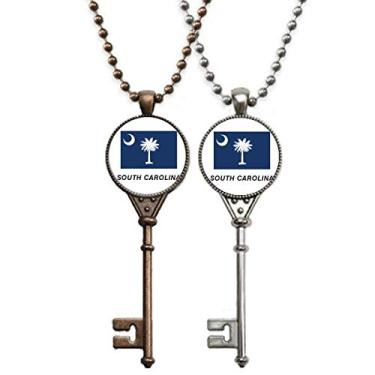 Imagem de OFFbb-USA Bandeira do Estado Americana Contorno da Carolina do Sul Colar Chaveiro Pingente Joias Decoração de Casal