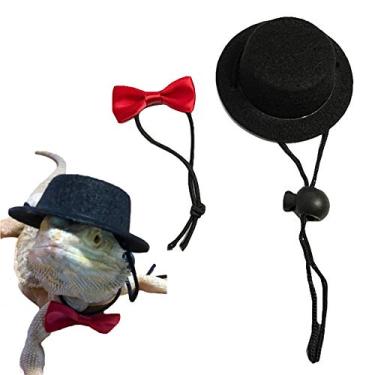 Imagem de SEIS 2 peças de chapéu de lagarto de dragão barbado e gravata borboleta preta para répteis com gravata borboleta, chapéu legal para animais pequenos trajes para cosplay (Preto)