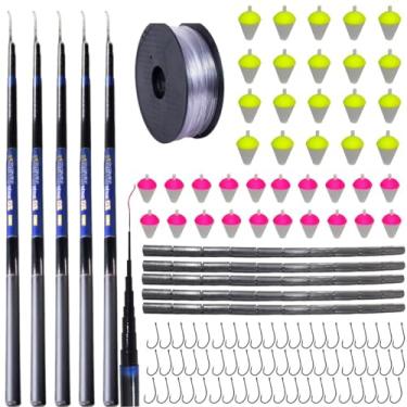 Imagem de Kit 5 Vara de Pesca Telescópica Lisa Gomo Curto em Fibra de Vidro com Capa Protetora de Mão Retrátil Caniço Com Anzol Chumbada Filete Boia Lambari e Linha 0,20mm (Azul, 3,0M)