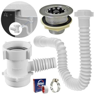 Imagem de Adaptador Para Máquina de Lavar Louça + Válvula Americana + Sifão Sanfonado Universal + Abraçadeira 1" + Fita Veda Rosca