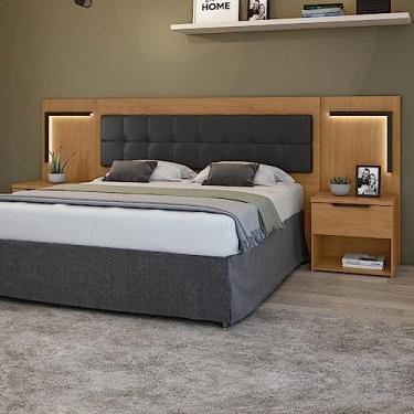 Imagem de Cabeceira Box 160cm com LED Calitan Amêndoa Clean/Preto Fosco