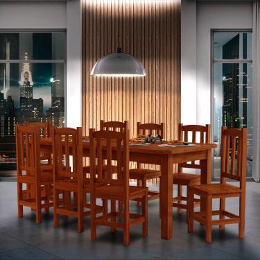 Imagem de Mesa Retangular Com 8 Cadeiras Madeira Maciça 200 x 88 Castanho Solace Shop JM