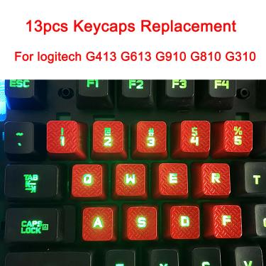 Imagem de 13 pces textura tactility backlit substituição keycaps para logitech g413 g910 g810 g310 g613 k840