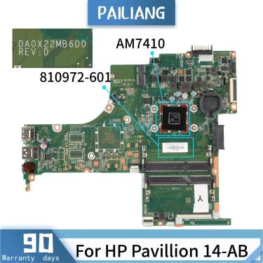 Imagem de Parpailiang-placa-mãe para laptop hp pavillion 14-ab da0x22mb6d0 2009-2016  placa principal am7410