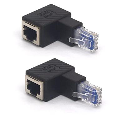 Imagem de GLHONG Adaptador Ethernet RJ45 angular, conector de rede RJ45 8P8C macho para fêmea Cat5e Cat6 de 90 graus (acima)