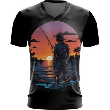 Imagem de Camiseta Gola V Pesca Esportiva Pôr Do Sol Peixes 25 - Kasubeck Store