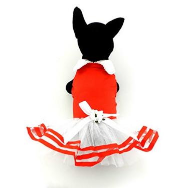 Imagem de Ranphy Vestido tutu de cachorro pequeno gato saia de renda princesa roupas yorkie para mulher, cetim em camadas, camisa de verão listras azul marinho vermelho GG