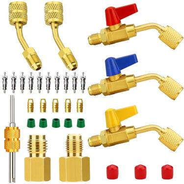 Imagem de limontek Válvula de esfera angular de refrigerante de ar condicionado para R410A R134A R12 R22 HVAC, adaptador R410A, bomba de vácuo e adaptador de tanque de refrigerante R134A, removedor de núcleo de