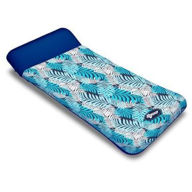 Imagem de Aqua LEISURE Oversize Supreme Fabric Covered 18-Pocket Inflatable Contour Lounge Luxury Fabric Suntanner Pool Float Heavy Duty Blue Ferns