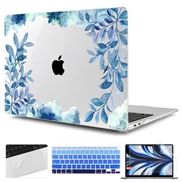 Imagem de TWOLSKOO Capa para MacBook Air de 13 polegadas 2021 2020 2019 2018 A2337 M1 A2179 A1932, capa rígida com película de teclado e protetor de tela para MacBook Air 13,3 polegadas com Retina e Touch ID, azul floral