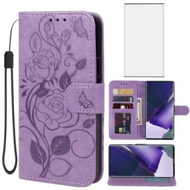 Imagem de Vavies Capa carteira para Galaxy S22 Ultra/Samsung S22 Ultra 5G SM-S908U com protetor de tela de vidro temperado, capa flip de couro floral com suporte para cartão de crédito para Samsung Galaxy S22