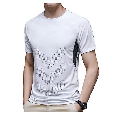 Imagem de Camiseta masculina atlética de manga curta, caimento solto, gola redonda, lisa, alta elasticidade, macia, Cor 7, XG