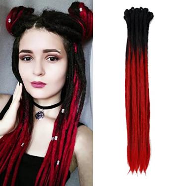 Imagem de Dsoar Extensões sintéticas feitas à mão Ombre Dreadlocks de 55,88 cm, 20 peças/pacote de agulhas de crochê com capa de pênis (preto + vermelho)