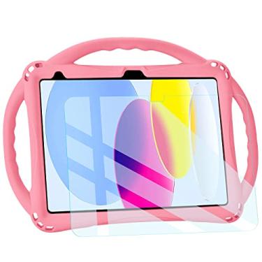 Imagem de Capa para iPad 10ª geração, TopEsct iPad 11 polegadas 2022 capa para crianças com protetor de tela de vidro temperado, capa de silicone à prova de choque para iPad 10 geração vem com alça (rosa)