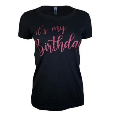 Imagem de MISS POPULAR Camiseta de aniversário feminina com estampa de peito | Glitter Birthday Girl, Queen, Squad, Its My Birthday | Tamanhos P-3GG, Its My Birthday - ouro rosa, G