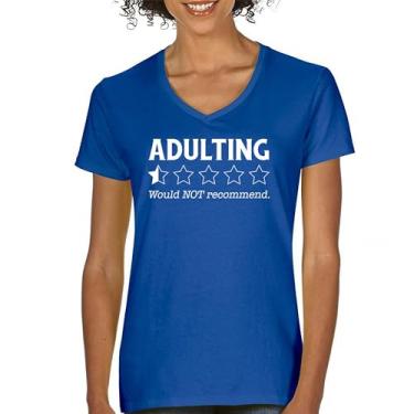 Imagem de Adulting Would Not recommend Camiseta feminina com gola em V Funny Adult Life is Hard Review Humor Parenting 18th Birthday Gen X Tee, Azul, XXG