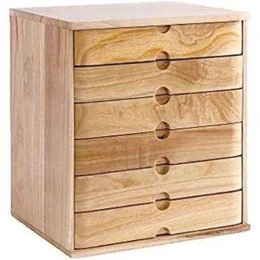 Imagem de Armário de arquivo escritório caixa de armazenamento de mesa prateleira quadro de dados madeira maciça 6 piso caixa de armazenamento pequena cômoda colocar papel a4, 3