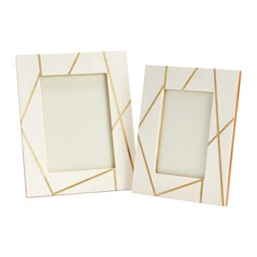 Imagem de Main + Mesa Conjunto de 2 peças de moldura decorativa de resina para mesa inclui 12,7 cm x 17,7 cm e 10,16 cm x 15,24 cm, padrão off-white e dourado