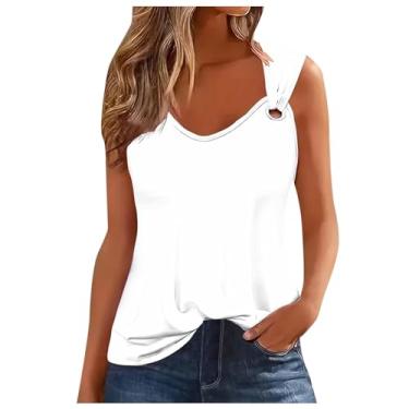 Imagem de Camiseta feminina de verão 2024 feminina, casual, alças finas, caimento solto, moderno, sem mangas, renda, Ofertas relâmpago branco, P