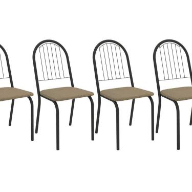 Imagem de Kit 4 Cadeiras de Metal  Noruega Clássico Preto Fosco/Bege