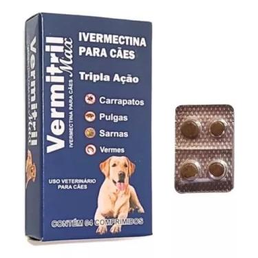 Imagem de Vermitril - Anti Pulgas, Carrapatos, Vermes E Sarnas 4 Comprimidos 60kg
