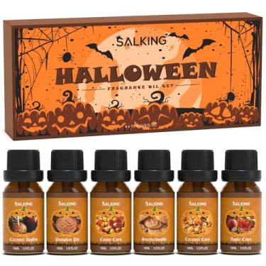 Imagem de SALKING Óleos aromáticos de Halloween, óleos essenciais premium para difusor, conjunto de óleos perfumados para fazer velas de sabão – torta de abóbora, maçãs caramelo, milho doce, snickerdoodle, milho caramelo, cidra de maçã