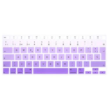 Imagem de HRH Capa de silicone para teclado ESP em espanhol para MacBook Air 13 polegadas 2020 com Touch ID (MÓDLO A2179 e A2337 M1 Chip, layout dos EUA) Protetor de acessórios de teclado - roxo ombré