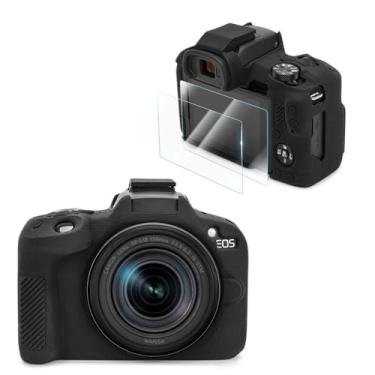 Imagem de VOVMOEYA Compatível com kit de acessórios de capa para câmera Canon EOS R50 [com 2 filmes LCD temperados], capa protetora de silicone macio EOS R50 com sensação de aderência aprimorada leve 9H 0,25