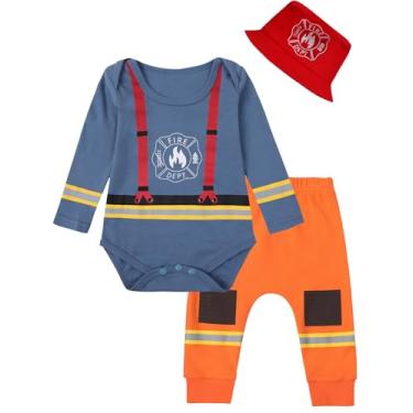 Imagem de COSLAND Fantasia de algodão para bebês meninos, conjunto de roupas de algodão infantil, recém-nascido - 12 meses, Bombeiro, Newborn