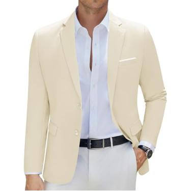 Imagem de COOFANDY Jaqueta masculina slim fit dois botões blazer leve casual esportivo, Bege, P