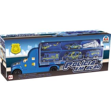Imagem de Mini Carreta Carro Polícia Ação Helicóptero Caminhão Cegonha