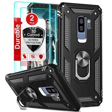 Imagem de LeYi Capa para Samsung Galaxy S9 Plus, capa para Galaxy S9+ Plus com [2 unidades] protetor de tela curva 3D, [grau militar] capa protetora para celular com suporte magnético para S9 Plus [não serve