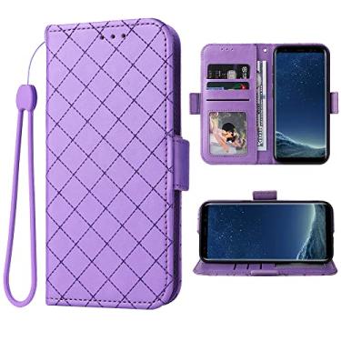 Imagem de Capa carteira compatível com Samsung Galaxy S8 Plus e alça de pulso e suporte de cartão flip de couro para celular Glaxay S8plus S 8 8plus 8S Edge S8+ SM-G955U feminino masculino roxo