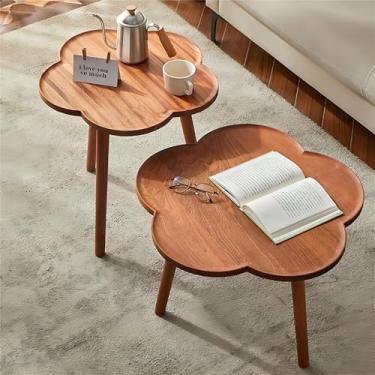 Imagem de Conjunto de 2 mesas de centro de madeira, mesa de cabeceira moderna, fácil montagem, sofá para sala de estar, mesas laterais pequenas