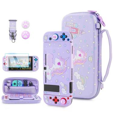 Imagem de FUNDIARY Purple Travel Carrying Case for Nintendo Switch with Unicorn Design, Cute Accessories Bundle with Slim Storage Case, Soft TPU Protective Cover, Screen Protector, Shoulder Strap & 2 Thumb Caps