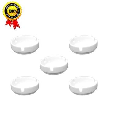 Imagem de Kit 5 Cinzeiro Porcelana Branca Cinzeiros Redondo Liso Hotel - PORCELA