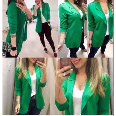 Imagem de Blazer Maxi Alongado Neopreme Feminino Acinturado Moda Tendência Diver