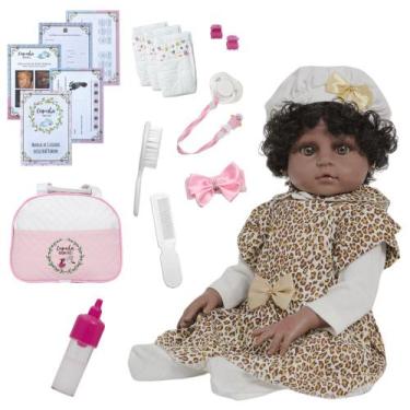 Imagem de Bebe Reborn Menina Negra Cabelo Cacheado Bolsa 20 Itens - Cegonha Rebo