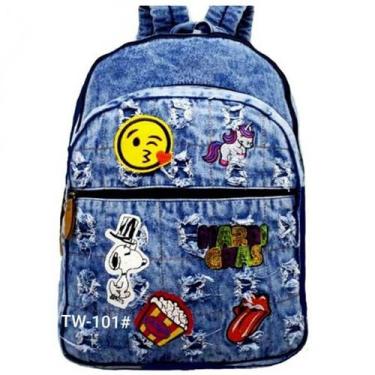 Imagem de Mochila jeans patches escolar juvenil tw101