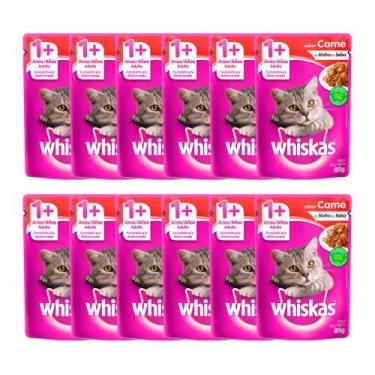 Imagem de Kit 12 Ração Úmida para Gatos Whiskas Adulto 1+ Anos Sabor Carne ao Mo