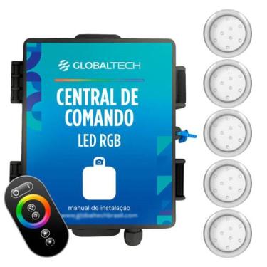 Imagem de Kit 5 Refletor LED Piscina RGB 9W Inox + Central Touch - Iluctron, Ros