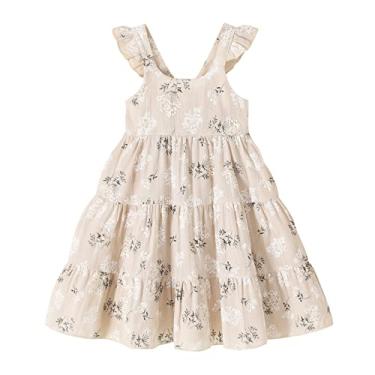 Imagem de Vestido de verão infantil para bebês meninas arco-íris princesa sem mangas praia borboleta, Caqui, 3-4 Anos
