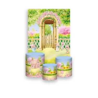 Imagem de Painel De Festa Vertical 1,50 x 2,20 + Trio De Capas Cilindro - Jardim