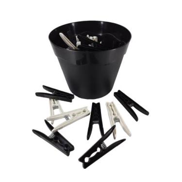 Imagem de Baldinho Cesto com Pregadores Preto com Branco de Roupas Plástico  Bal