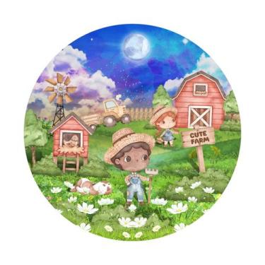 Imagem de Painel de Tecido Sublimado Redondo Fazendinha Aquarela Campo Feliz Ani