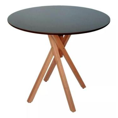 Imagem de Mesa Redonda de Madeira 70cm Jantar Varanda Área Gourmet - June Preta 